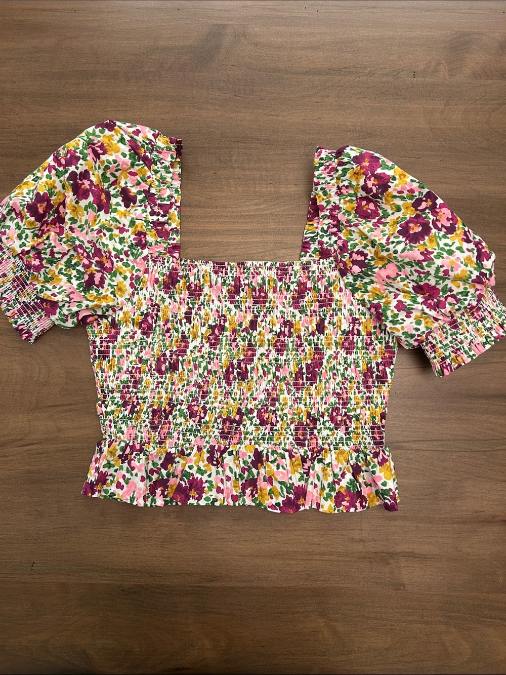 Endless Rose Pink Multi Floral Smocked Puff Sleeve Crop Top